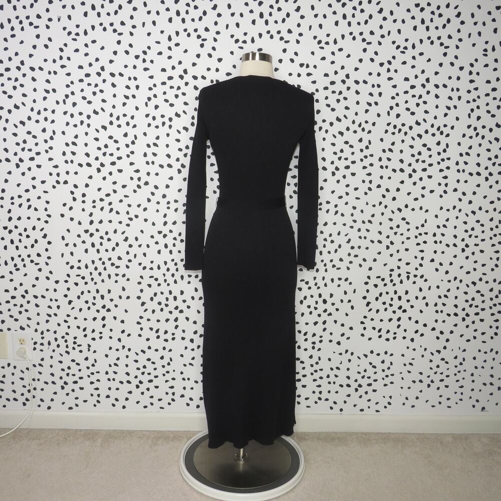 Zara Black Ribbed Knit Button Front Midi Pocket Dress - Picture 7 of 12